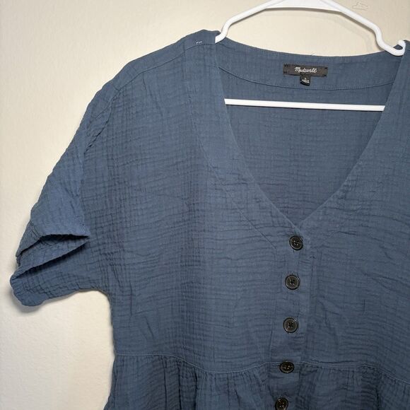 Madewell Lightspun Button Front Minidress Blue Women L - Picture 3 of 8